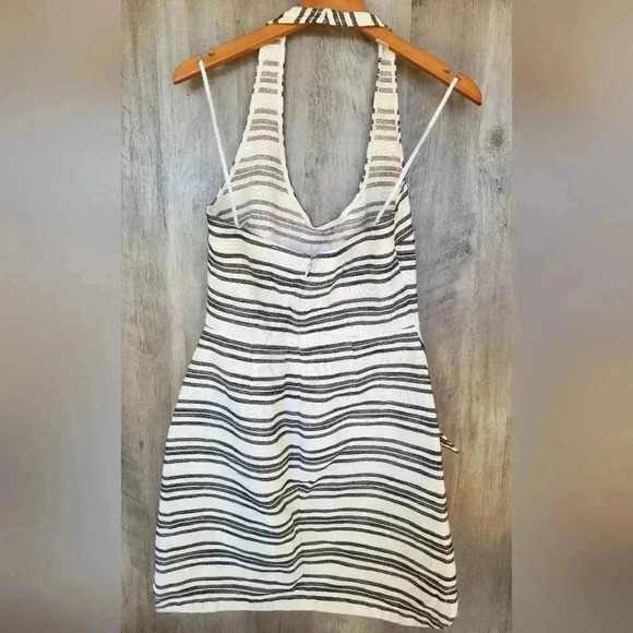 A.L.C White/Black Striped Halter Neck Front Pocket Mini Dress Size 4 - Picture 11 of 14